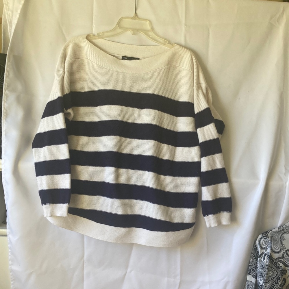 Cable & Gauge Navy and Cream Striped Sweater